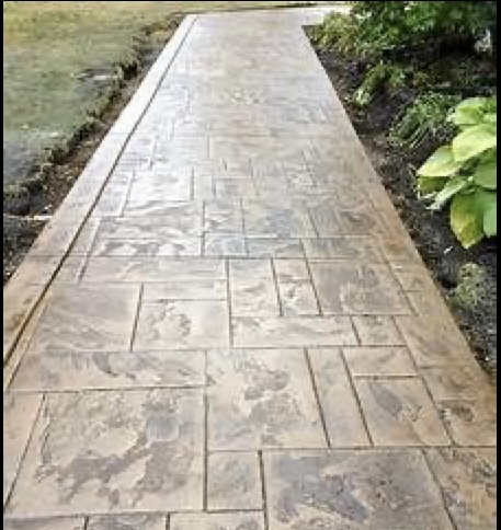 Stamped concrete ashlar slate walkway